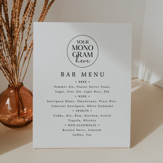 Table SIGNE Mariage de la barre de menu du Monogramme no (MEGHAN Black White Monogram Wedding Bar Menu Sign)