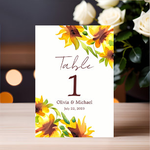 Table Sunflower Elegant Aquarelle Mariage Numéro de tabl
