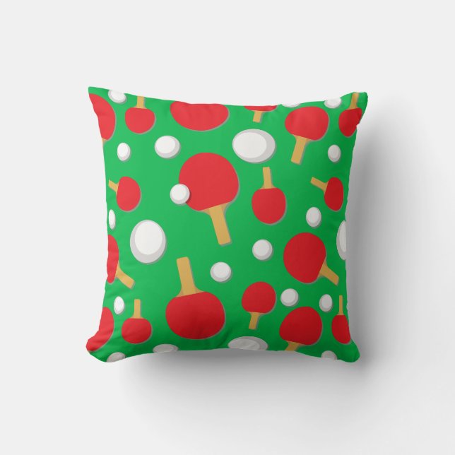 Table Tennis Bats and Balls Pattern on Green Throw Pillow (Front)