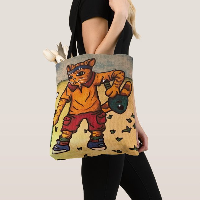 Table Tennis Cat Tote Bag (Close Up)