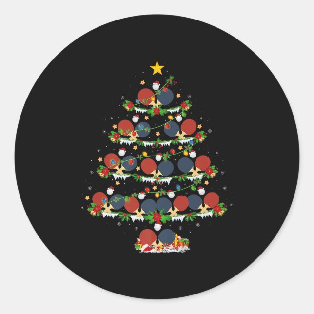 Table Tennis Christmas Tree Lights Srts Player Xma Classic Round Sticker (Front)