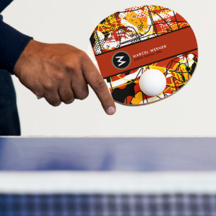 Table Tennis Life cool abstract art with monogram Ping Pong Paddle