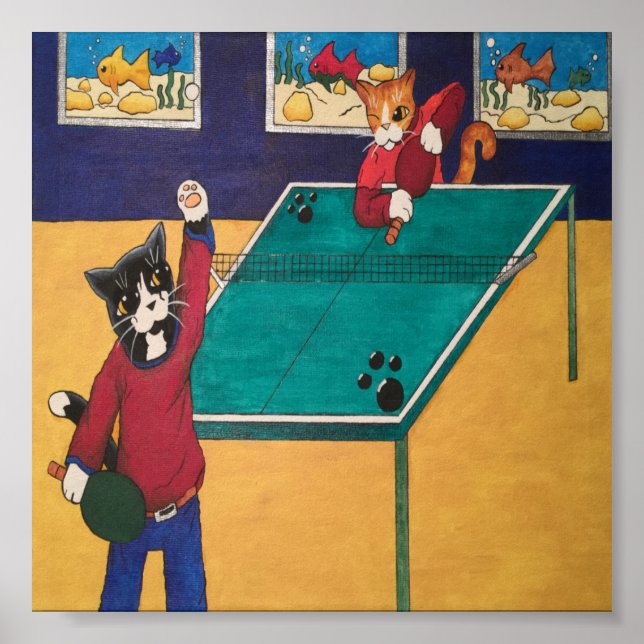 Table Tennis Ping Pong Cats Poster (Front)