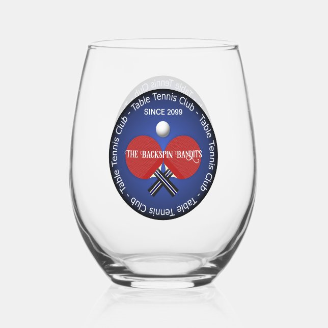 Table Tennis Ping Pong Drinkware Cocktail Stemless Wine Glass (Front)