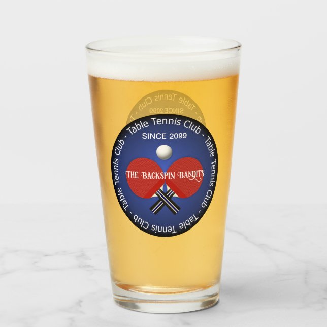 Table Tennis Ping Pong Drinkware Pint Beer Glass (Front Filled)