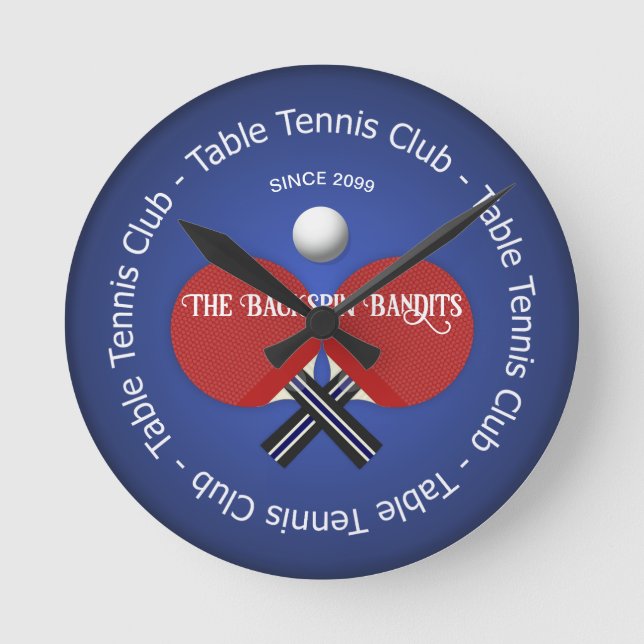 Table Tennis Ping Pong Paddles & Ball Wall Round Clock (Front)