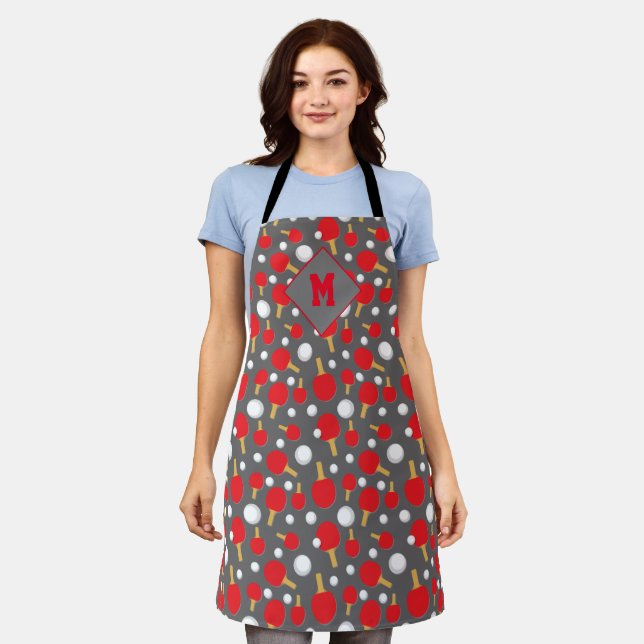 Table Tennis Ping Pong Patterned Grey Apron (Worn)