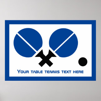 Table tennis ping-pong rackets and ball black blue poster