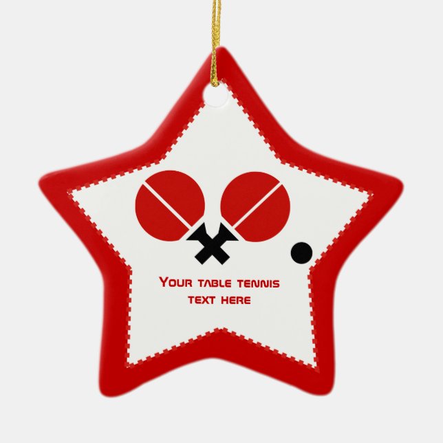 Table tennis ping-pong rackets and ball black, red ceramic ornament (Front)