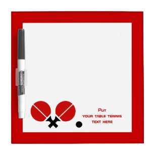 Table tennis ping-pong rackets and ball black, red dry erase board