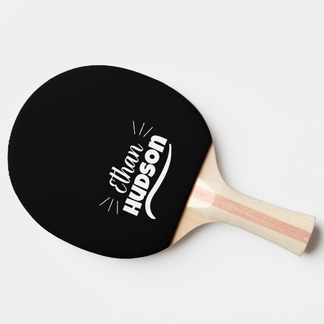 Table Tennis Player Name Logo Black and White Ping Pong Paddle (Side)