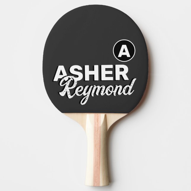 Table Tennis Player name on charcoal black Ping Pong Paddle (Front)