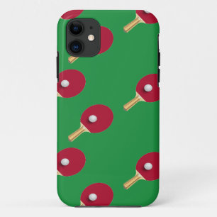 Table tennis racket and ball on green iPhone 11 case