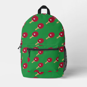 Table tennis racket and ball on green printed backpack