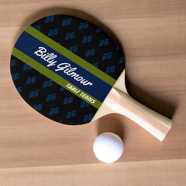Table Tennis with name in a blue/green stripe Ping Pong Paddle (Creator Uploaded)