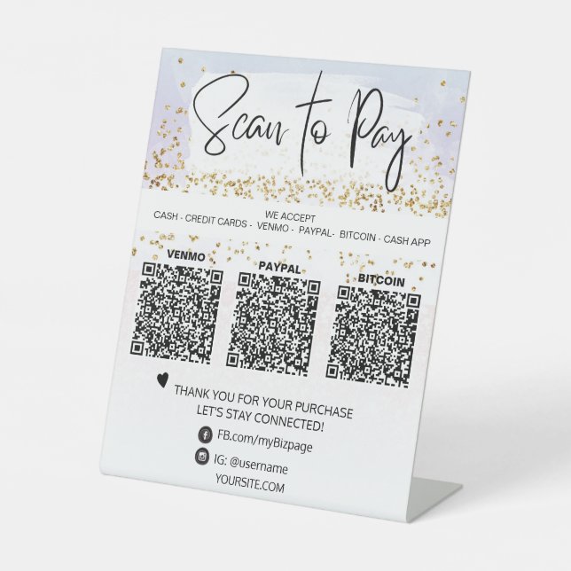 *~* Table Tent Pedestal SignTabletop - QR PAYMENT Sign (Front)