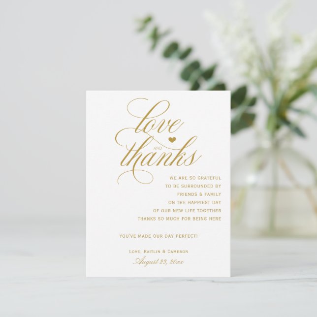 Table Thank You Cards | Royal Calligraphy (Gold) (Standing Front)