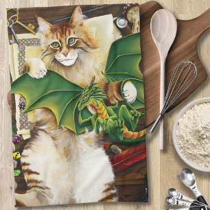 Table Top Gaming Dragon Cat Kitchen Towel