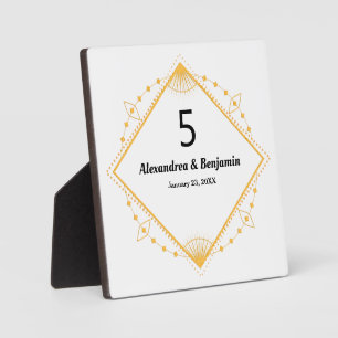 Table Top Number Wedding Gold White Personalize  Plaque