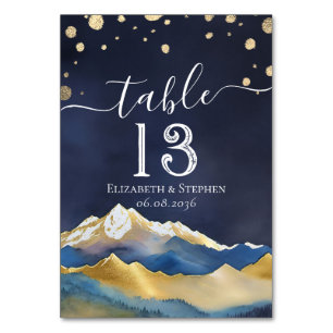 Table Watercolor Gold Foil Mountain Mariage Numéro de ta