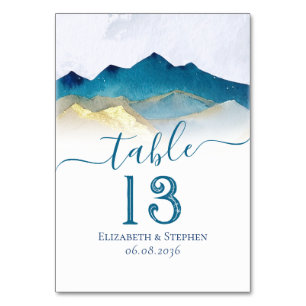Table Watercolor Gold Foil Mountain Mariage Numéro de ta