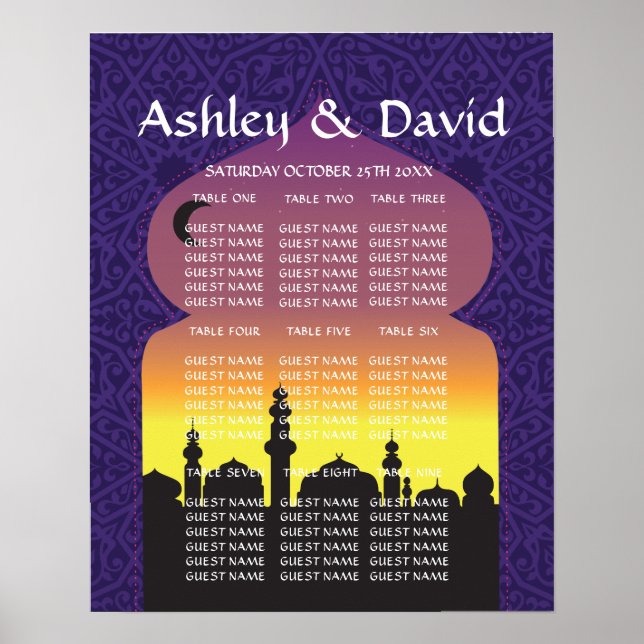 Table Wedding Arabian Nights Poster Purple Seating (Front)