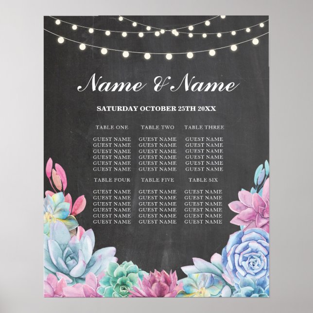 Table Wedding Chalk Succulents Poster Seating (Front)