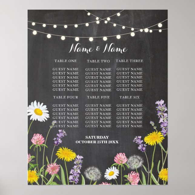 Table Wedding Floral Wild Flowers Poster Seating (Front)