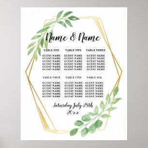 Table Wedding Leaves Poster Seating Gold Frame