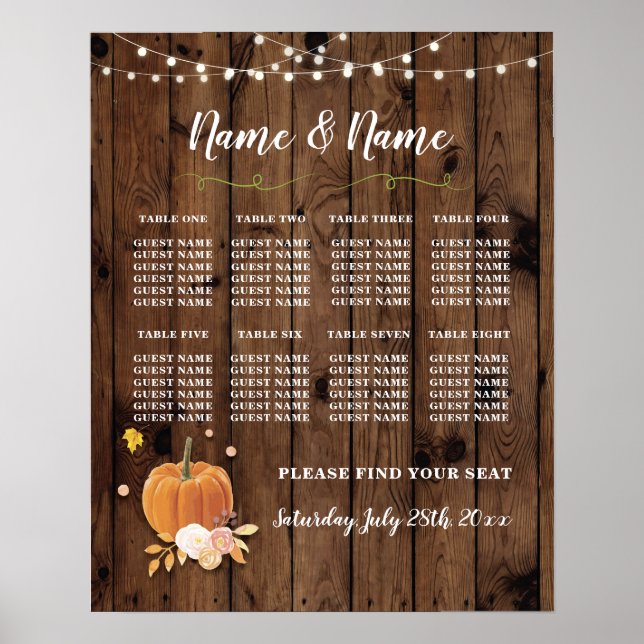 Table Wedding Poster Seating Pumpkin Wood Lights (Front)