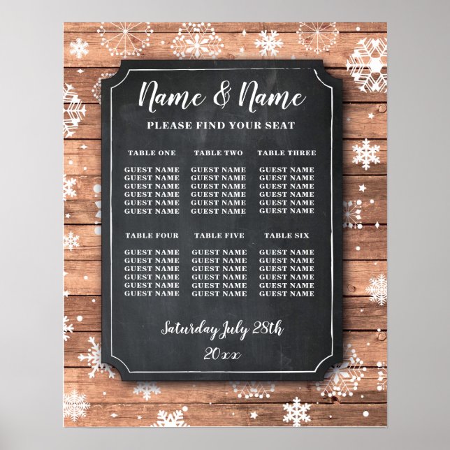 Table Wedding Poster Seating Winter Snowflakes (Front)