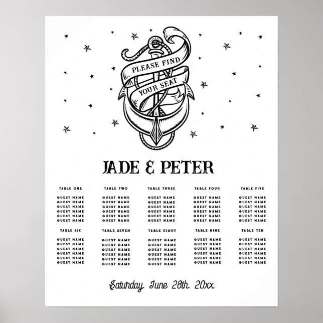 Table Wedding Seating 10 Traditional Tattoo Anchor Poster (Front)