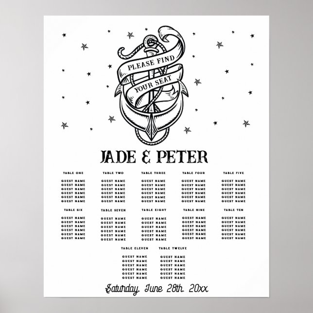 Table Wedding Seating 12 Traditional Tattoo Anchor Poster (Front)