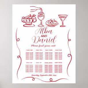 Table Wedding Seating 8 Whimsical Hand Drawn  Poster