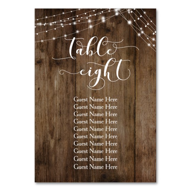 Table Wood & Lights Huit avec carte de nom d'invit (Dos)