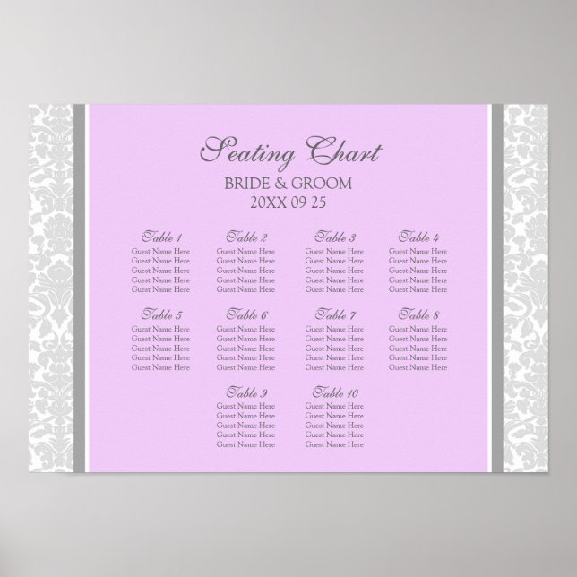 Tableau 10 Tables Lilac Gray Damask (Devant)