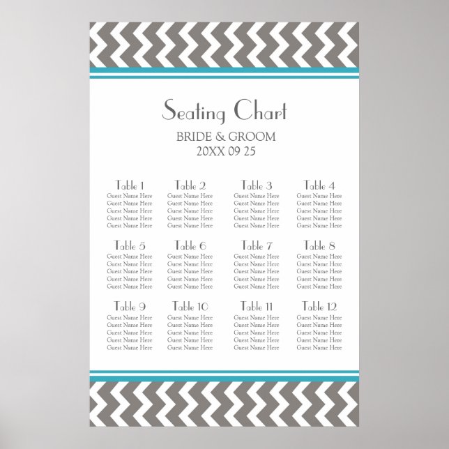 Tableau 12 Tables Turquoise Gris Chevron (Devant)