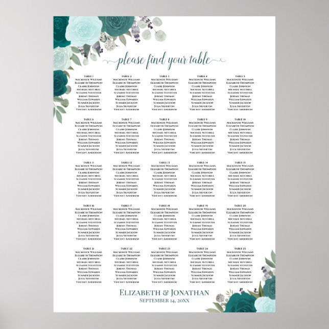 Tableau 25 Tableau Turquoise Boho Floral Mariage S (Devant)