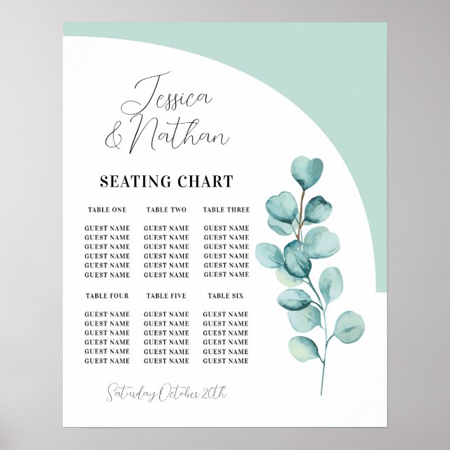 Tableau 6 Plan de siège Mariage Eucalyptus Feuille (Devant)