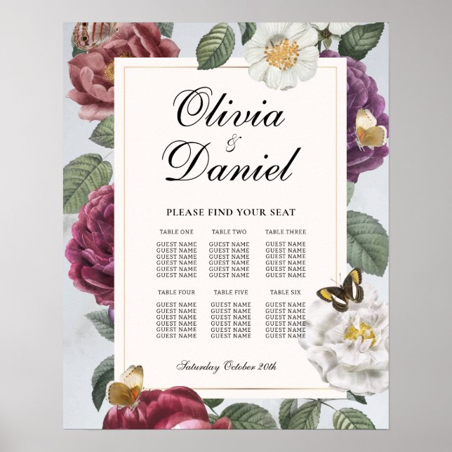 Tableau 6 Plan de siège Papillon floral Mariage (Devant)