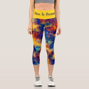Tableau Abstrait Bleu Jaune Rouge Capri Leggings