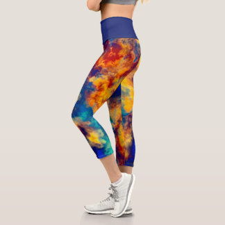 Tableau Abstrait Bleu Jaune Rouge Capri Leggings