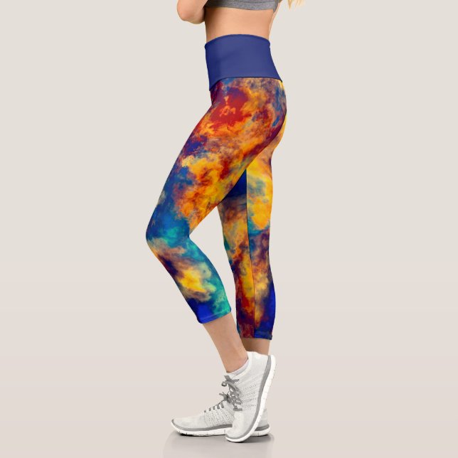 Tableau Abstrait Bleu Jaune Rouge Capri Leggings (Gauche)