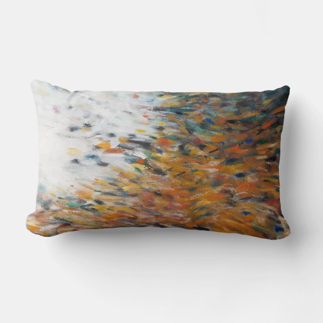Tableau Abstrait Turquoise Orange Blanc Coussin (Recto)