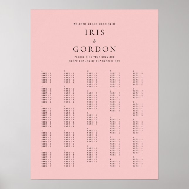 Tableau alphabétique élégant minimaliste Rose (Devant)