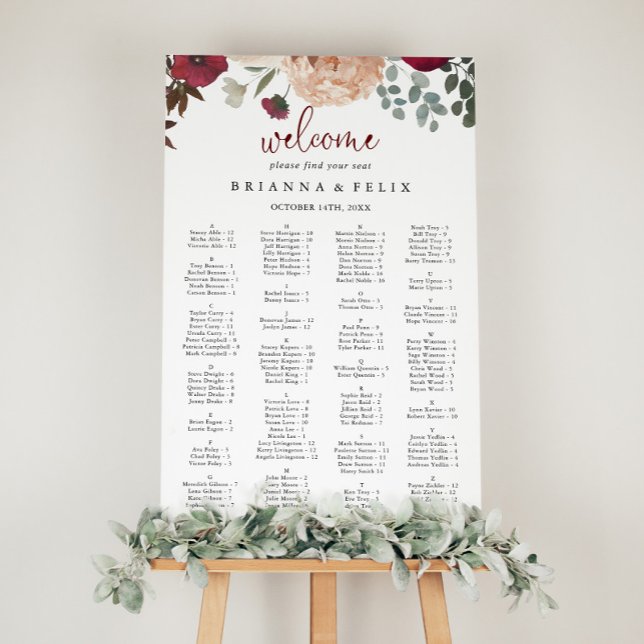 Tableau alphabétique floral rose de Bourgogne (Créateur téléchargé)