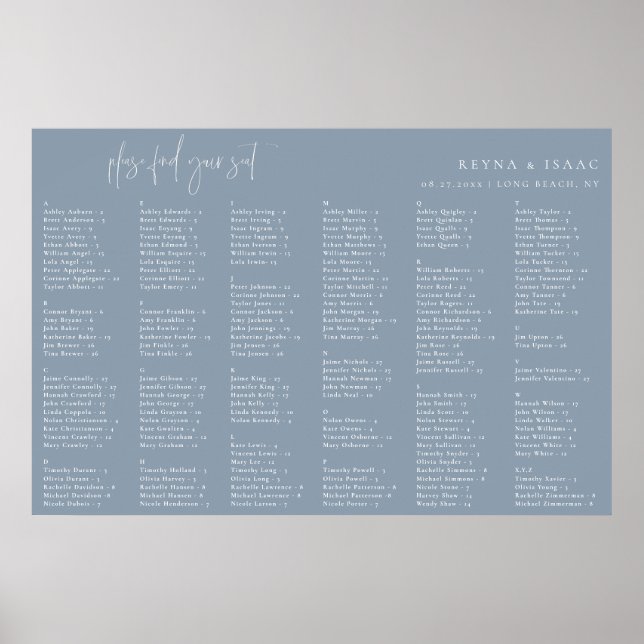 Tableau alphabétique minimaliste Dusty Blue (Devant)