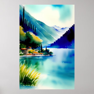 Tableau aquarelle du lac de Côme (Lago di Como)