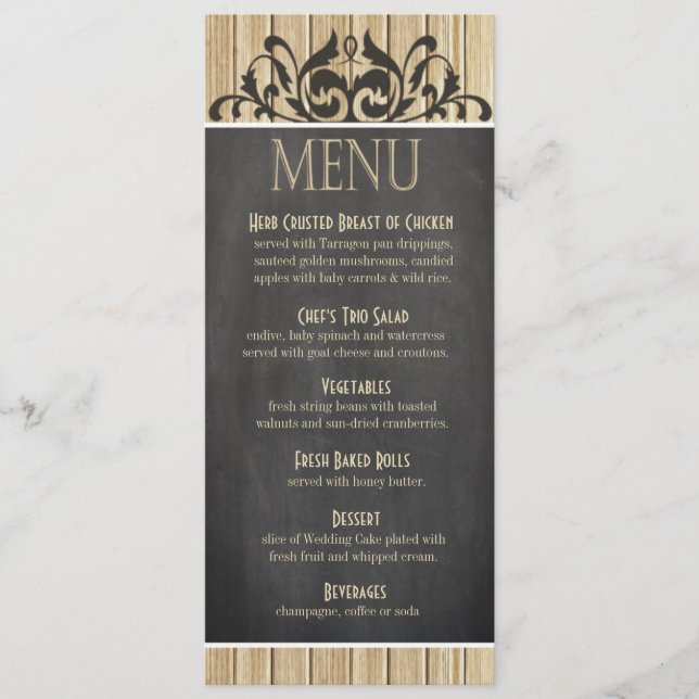 Tableau blond en bois rustique du menu | de dîner (Devant)