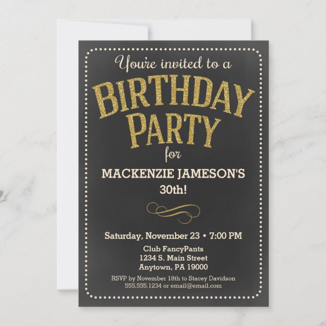 Tableau de bord Invitation d'anniversaire Adulte H (Devant)